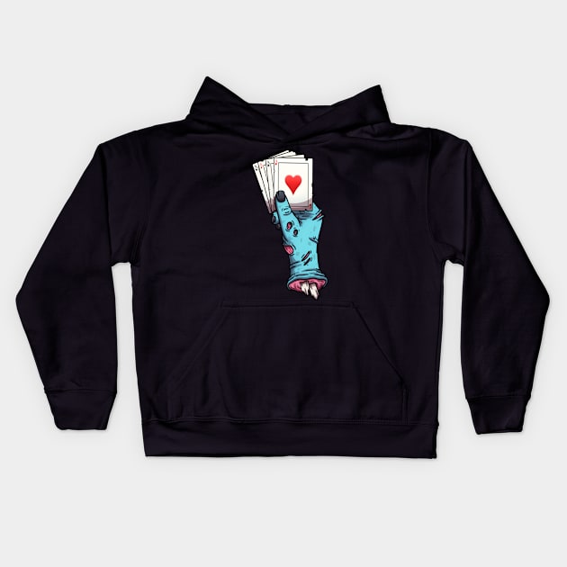 Zombie Hand Holding Pack Of Cards Kids Hoodie by TheMaskedTooner